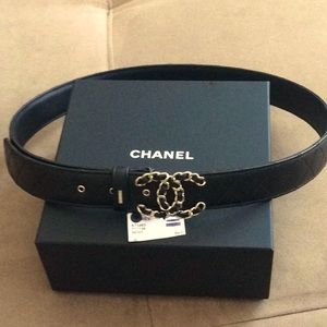 New Chanel Black Leather Belt size 90